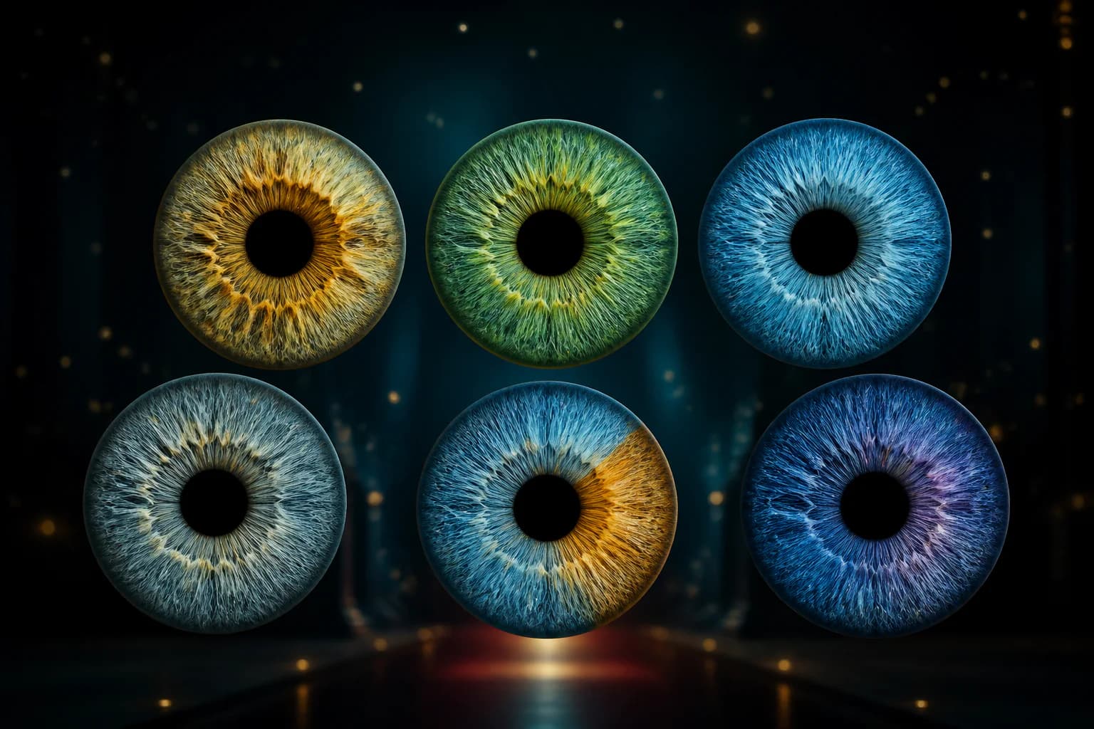 Editorial atlas of amber, green, blue, gray and distinctive iris patterns